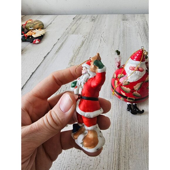 Jointed porcelain Santa Bell ornament Xmas tree set bigger jolly - Picture 2 of 11